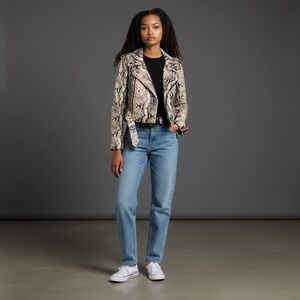 Mother‎ Chopper Jacket Womens S Beige Moto Grunge Punk Alt Snake Print Boho NWT